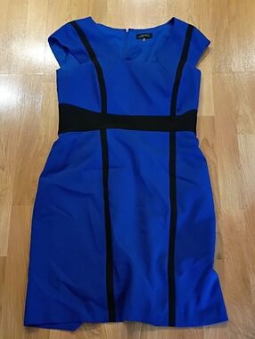 Cap-Sleeve Midi Dress in Cobalt Blue with Black Trim